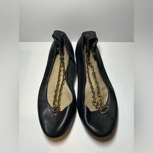 Gap black leather and Gold Chain Embellished Flats